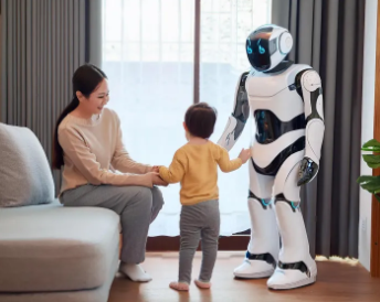 엄마와 아이랑 놀아주는 로봇 사진