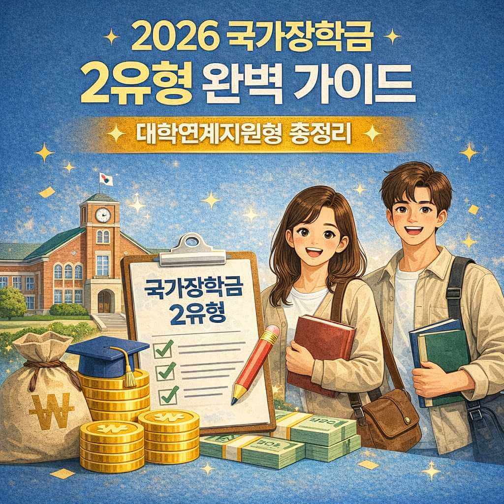 2026 국가장학금 2유형 완벽 가이드 썸네일, 대학연계지원형 국가장학금 지원 대상과 지급 기준 신청방법을 한눈에 정리한 안내 이미지