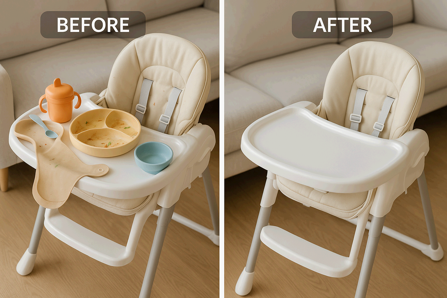 유아 식탁의자 및 식기 보관 공간 위생 유지법