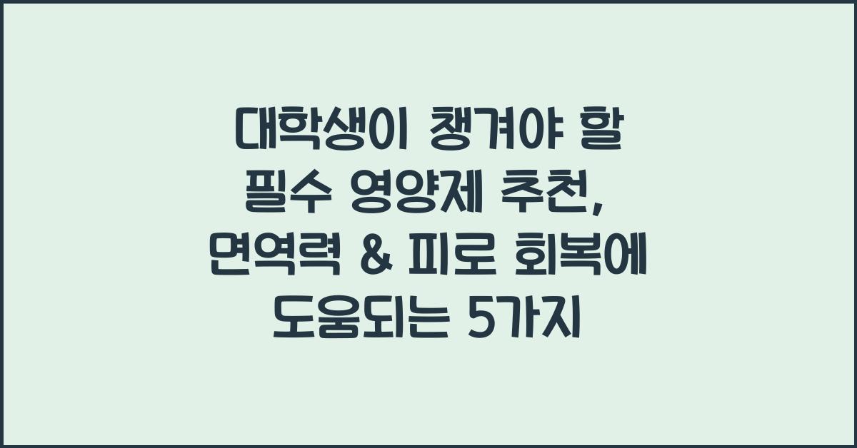 대학생이 챙겨야 할 필수 영양제 추천 (면역력 & 피로 회복 필수)