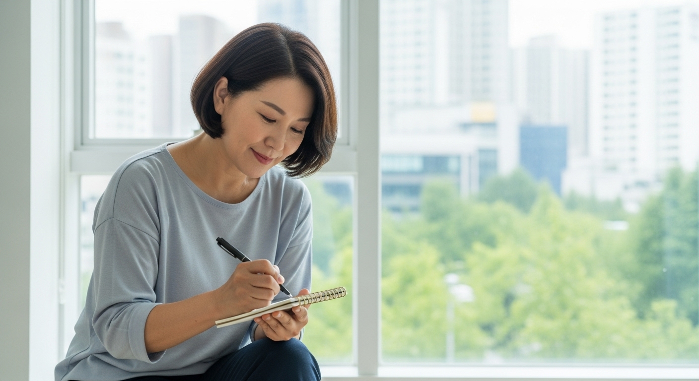 블로그 아이디어 정리 중인 여성