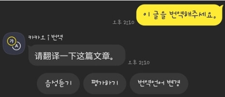 실제 카카오 i번역 사용 화면