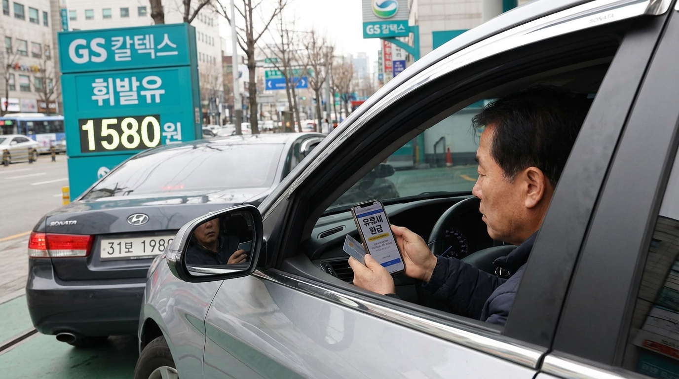 2026년 고유가 지원금 및 유류세 환급 카드를 사용하는 모습