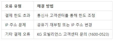 주요 결제 오류