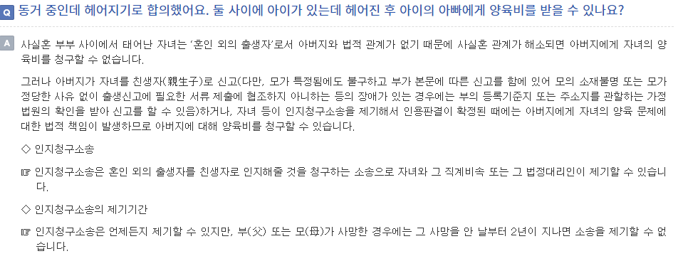 사실혼 관계가 해소될 때 아이의 양육비 문제