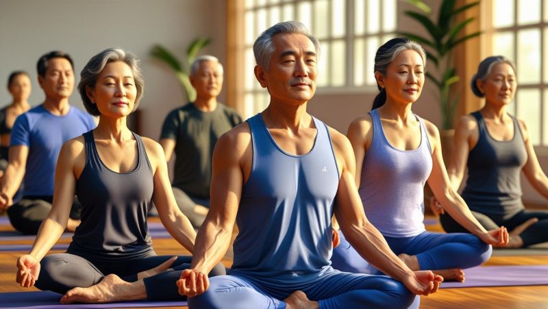 요가하는 중년들