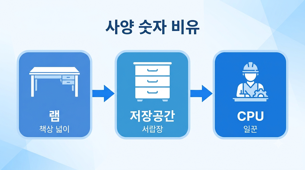 램은 책상, 저장공간은 서랍장 비유
