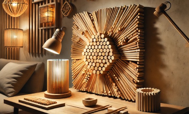 @폐기된 나무 젓가락으로 만든 인테리어 장식물 이미지