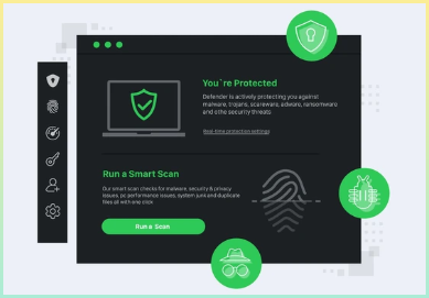 바이러스 백신 소프트웨어 인터페이스. 벡터 일러스트