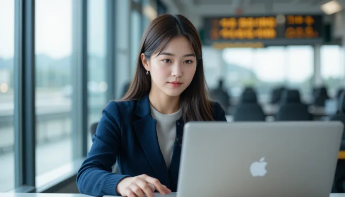 고속도로 통행료 조회 정보를 노트북으로 찾는 여성의 모습