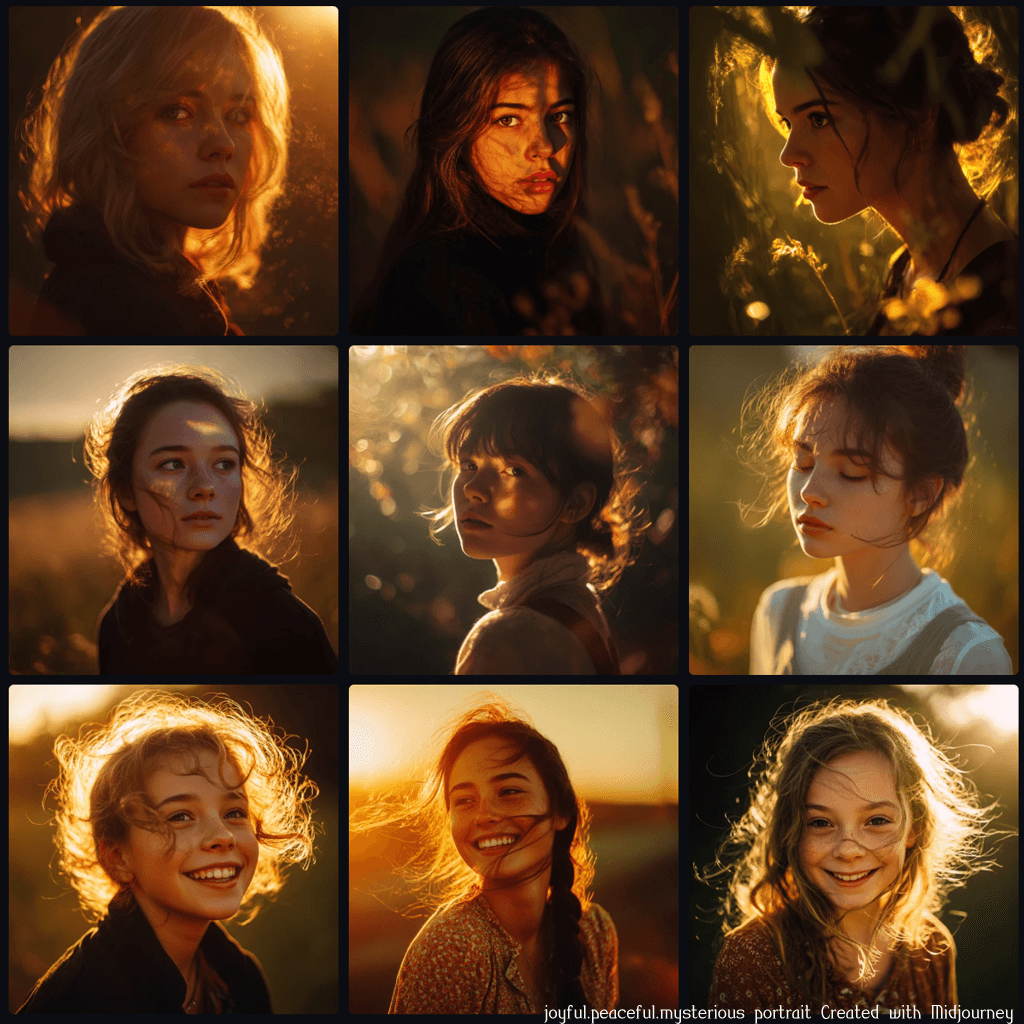 감성 변화 실험,감성 프롬프트로 생성한 인물 이미지_Midjourney
