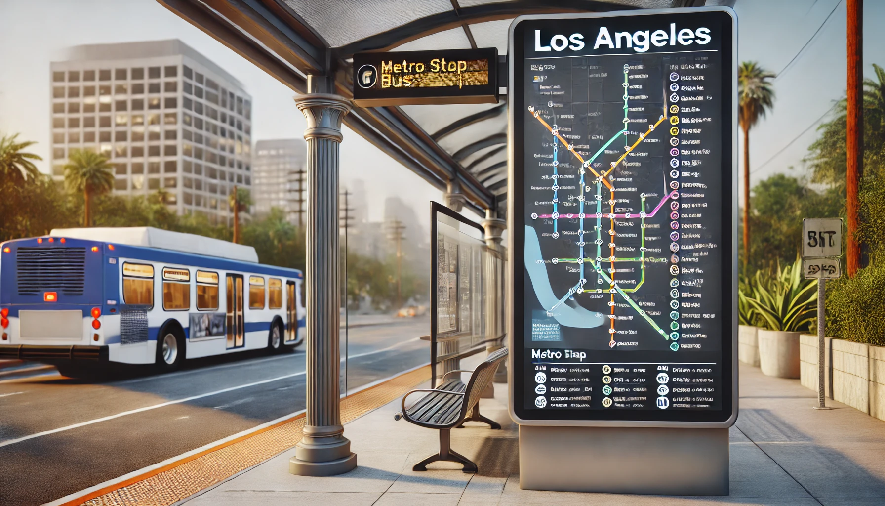 LA 메트로 지도 + 버스 정류장 사진