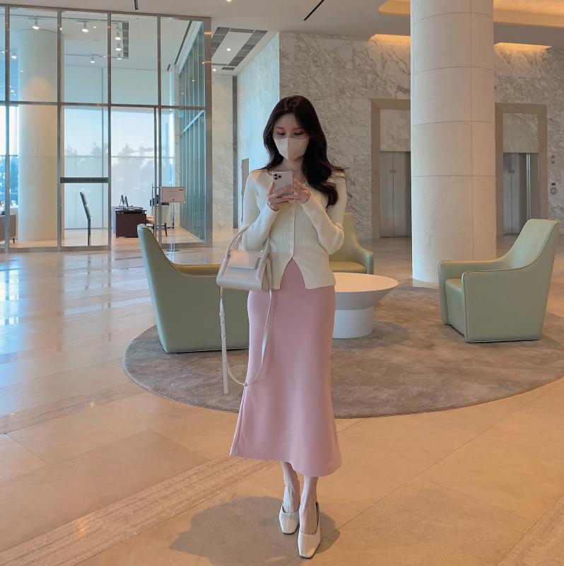 사방 스판 머메이드 스커트 핑크 블랙 2color