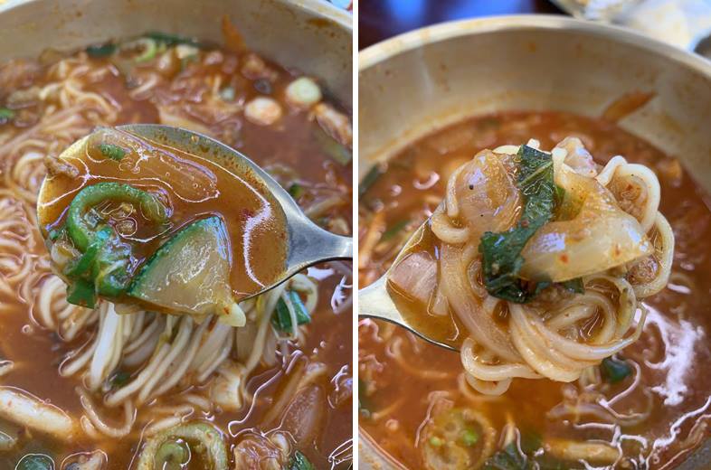 장어와 생선 살이 들어간 어탕국수 국물
