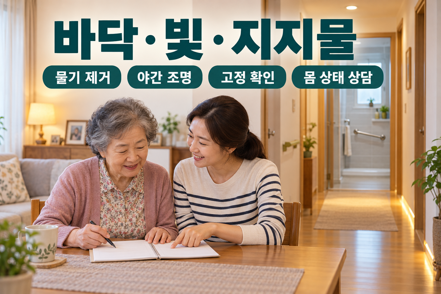 물기·조명·고정 지지물과 몸 상태 확인을 함께 정리하는 가족
