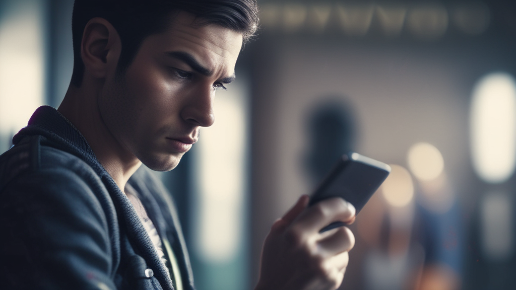 보이스 피싱 폰을 보는 남성