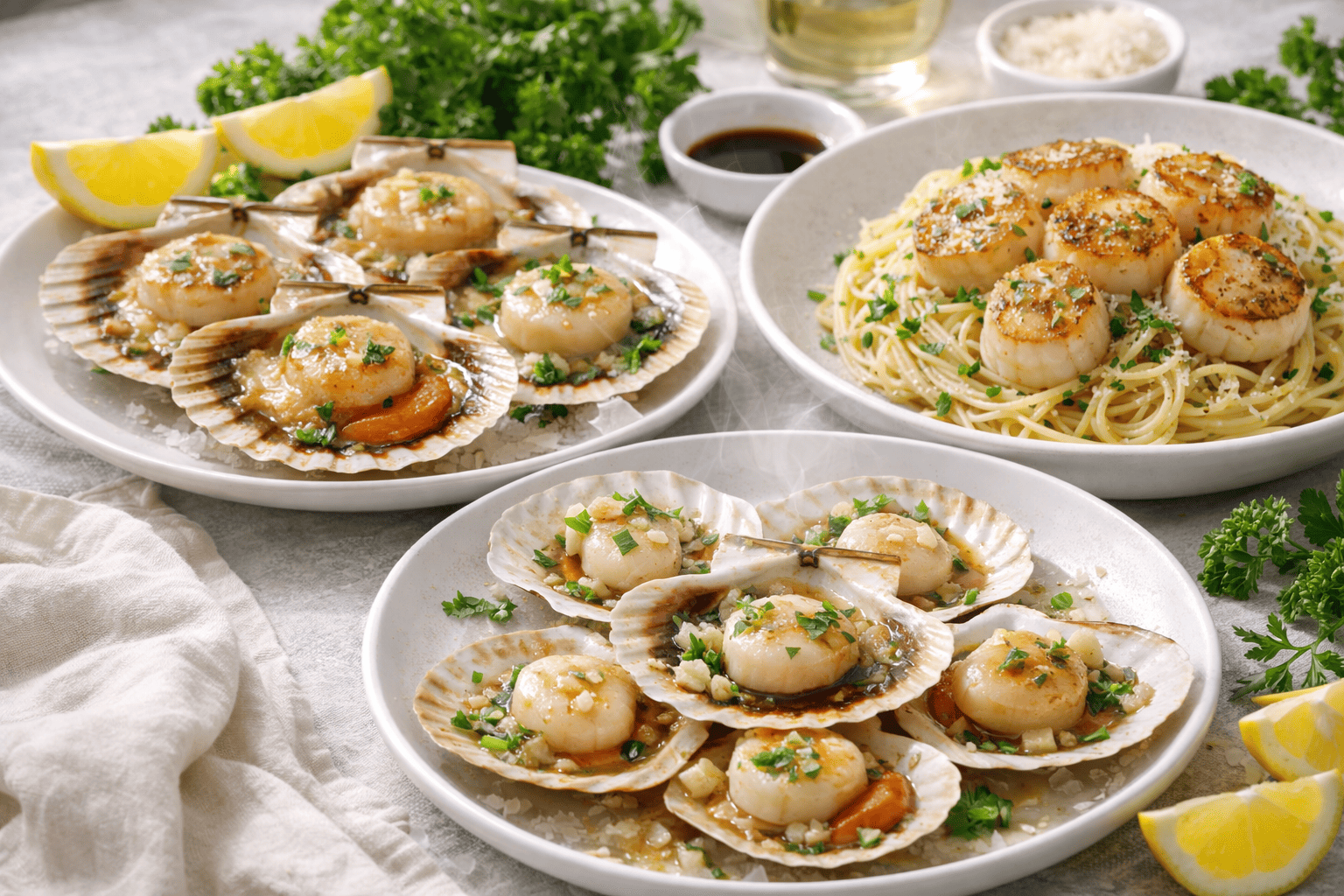 가리비 요리 비교 (가리비구이, 가리비찜, 가리비파스타)