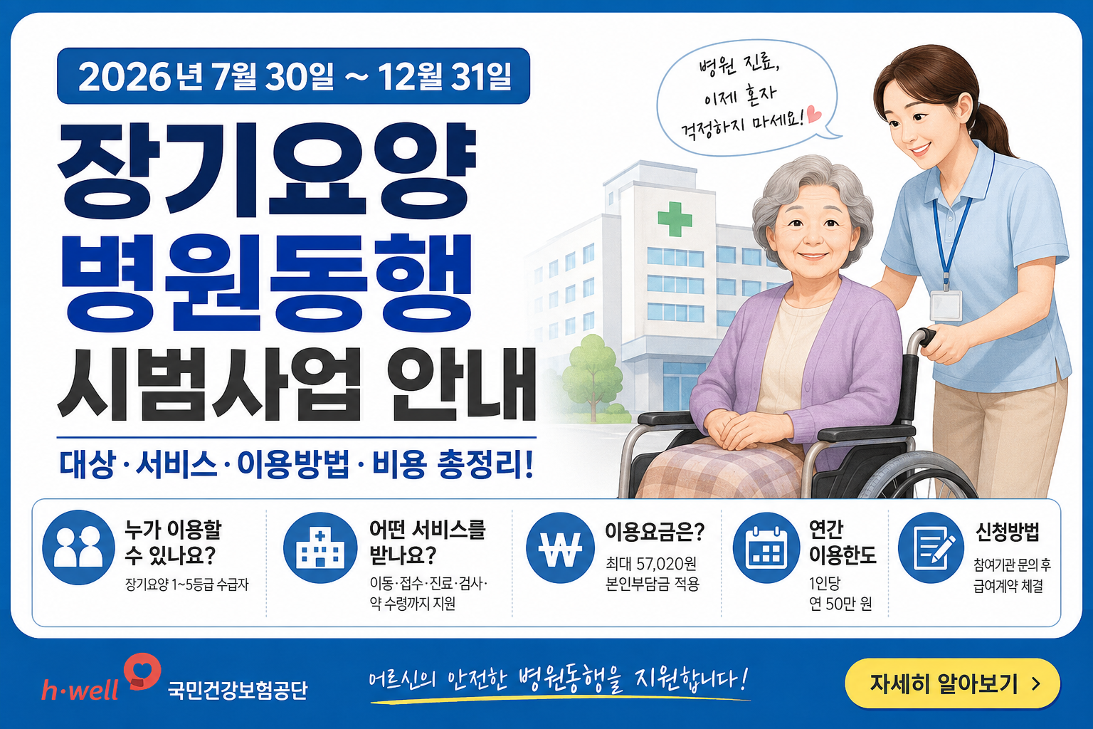 장기요양 병원동행 시범사업 대상 서비스 이용방법 비용 안내