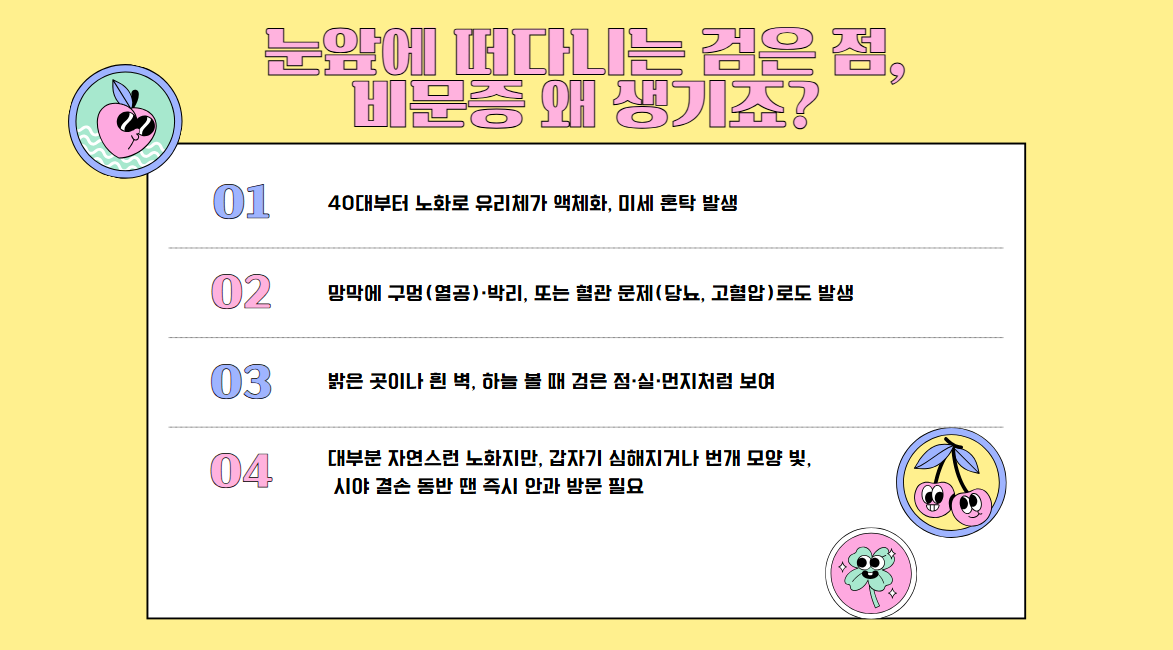 눈앞에 떠다니는 검은 점, 비문증 왜 생기죠?