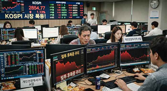 코스피 상승 속 주식 화면을 보는 투자자들의 모습.