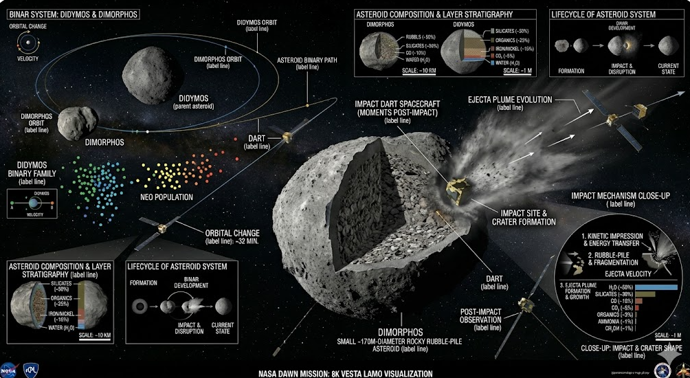 NASA DART 탐사선이 소행성 디모르포스에 충돌하는 장면
