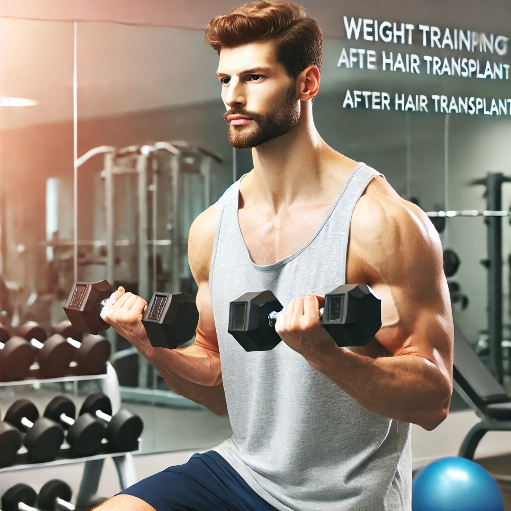 웨이트 트레이닝 중인 남성, 헬스장에서 가벼운 운동 시작