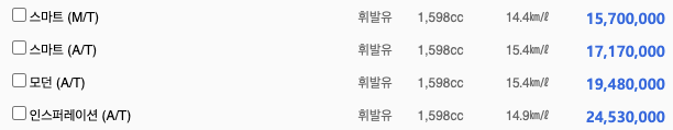 아반떼 가격표