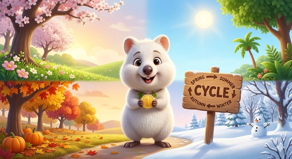 봄, 여름, 가을, 겨울 사계절로 순환하는 거시경제의 경기순환 사이클(CYCLE) 개념도
