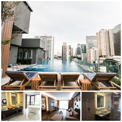 방콕시내가 내려다보이는 수영장을 가진 호텔 내부