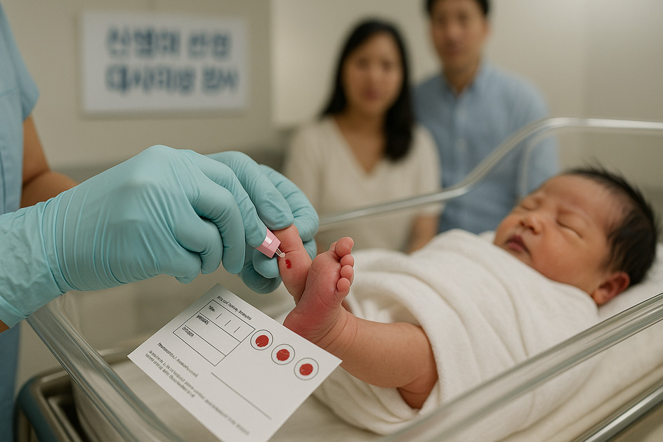 신생아 희귀 대사질환 검진 받는 이미지