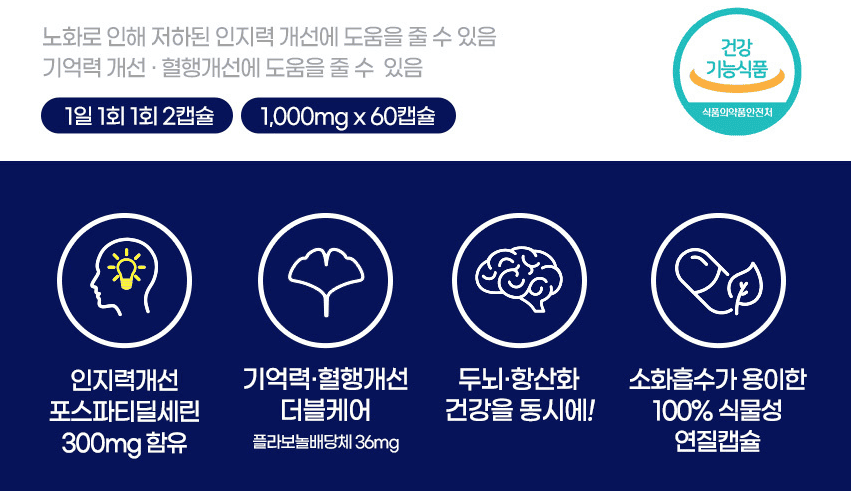 기억력 개선·집중력 향상에 좋은 뇌건강보조제, 종근당 포스파티딜세린 앤 징코