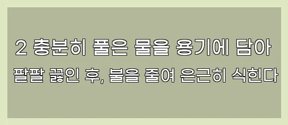  2 충분히 풀은 물을 용기에 담아 팔팔 끓인 후, 불을 줄여 은근히 식힌다