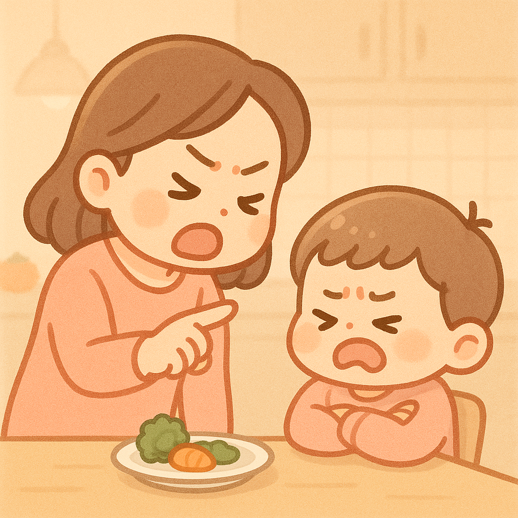 편식하는 아이에게 잔소리하는 엄마