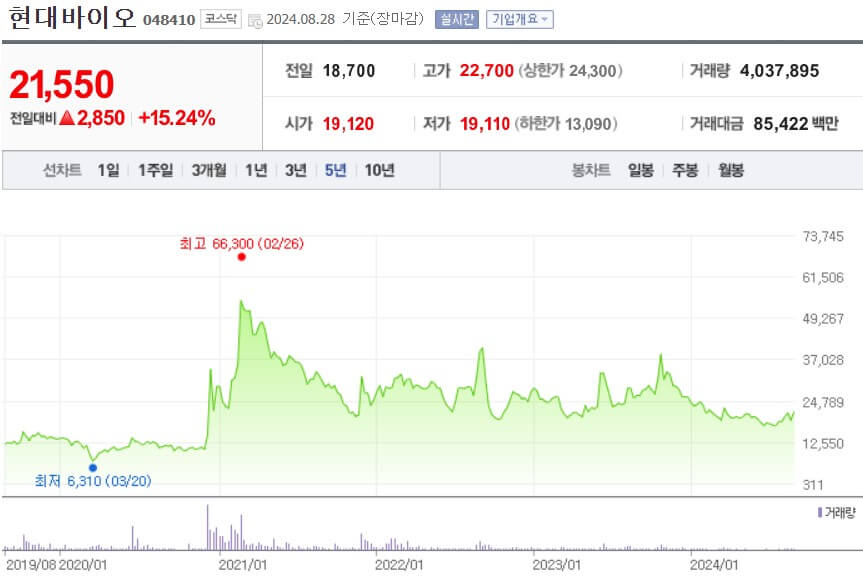 현대바이오 주가