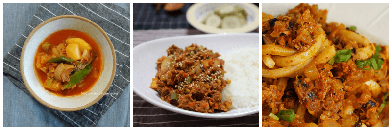 참치짜글이, 매콤참치덮밥, 고추참치 비빔우동 사진