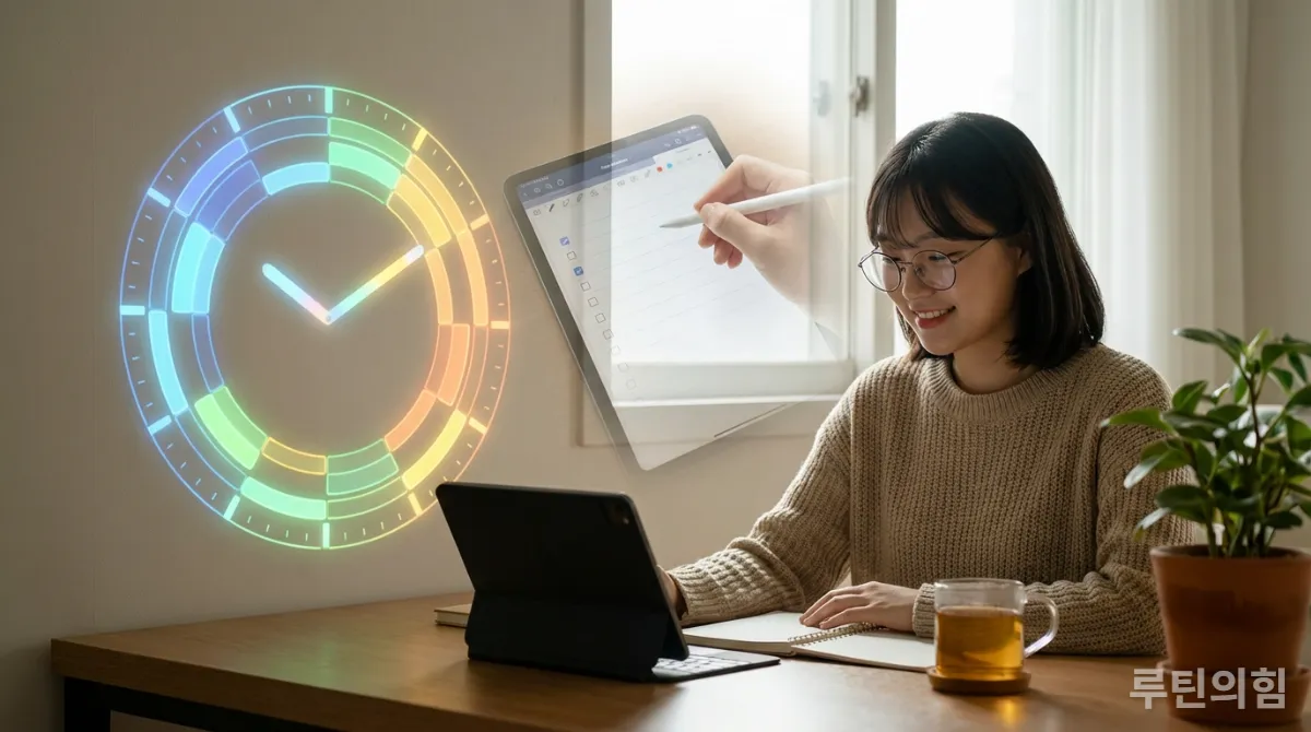 시간 관리 앱 또는 플래너를 활용하여 일정을 계획하는 한국인