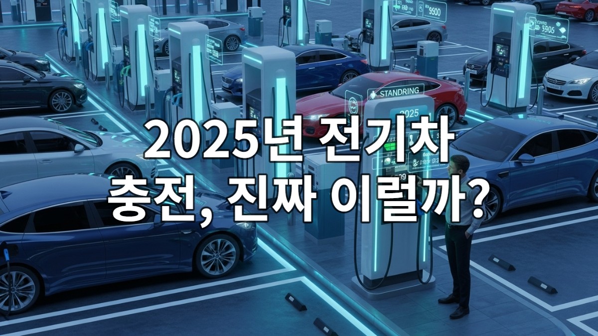 스마트폰 화면에 전기차 충전 앱이 표시되어 있다. 앱은 실시간 충전기 상태와 지도를 보여주며, 다양한 충전 방식과 결제 옵션을 포함한다.