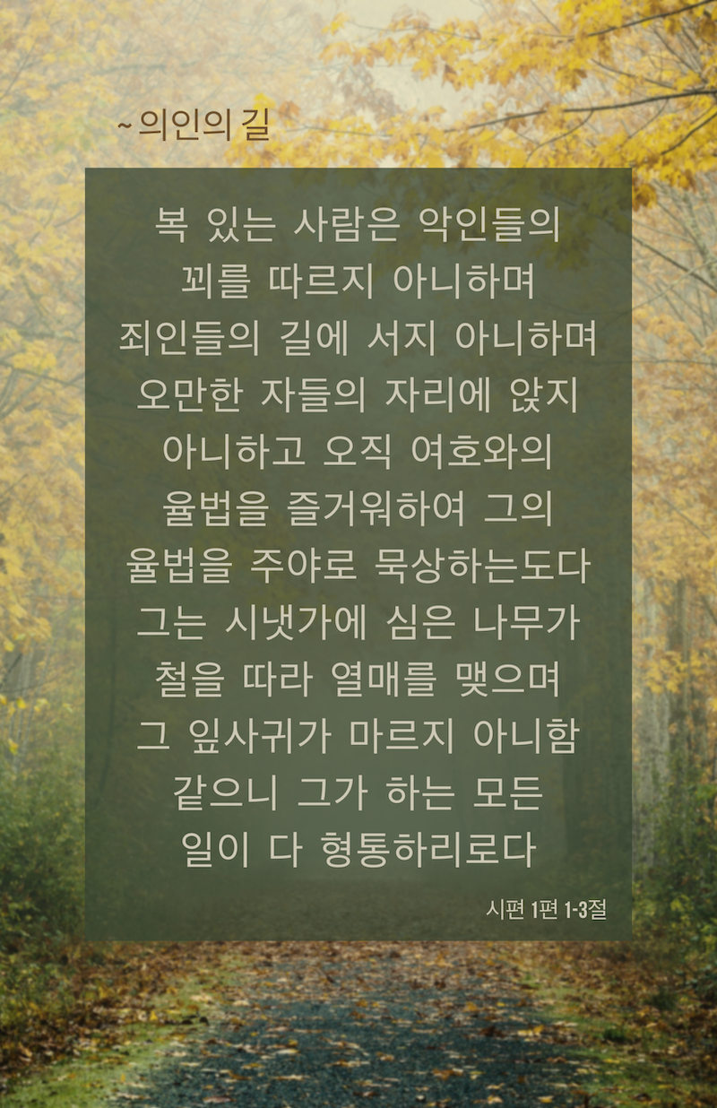 시편 1편, 의인의 길, 복 있는 사람, 형통하리라, redlongstone
