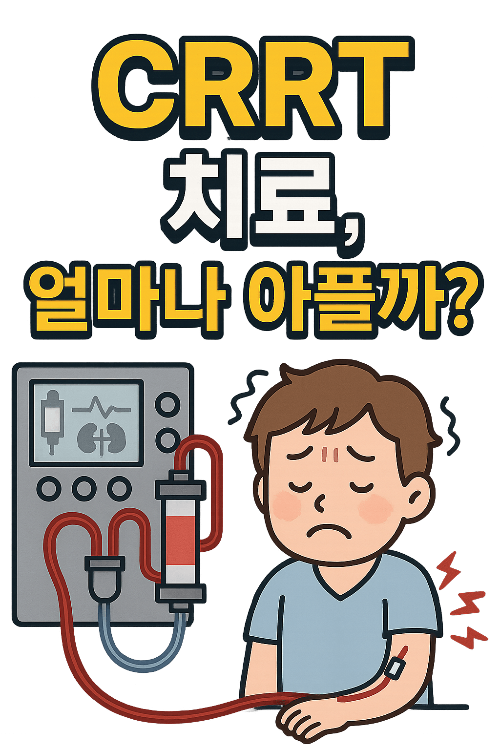 CRRT 치료 장비와 연결된 환자의 모습