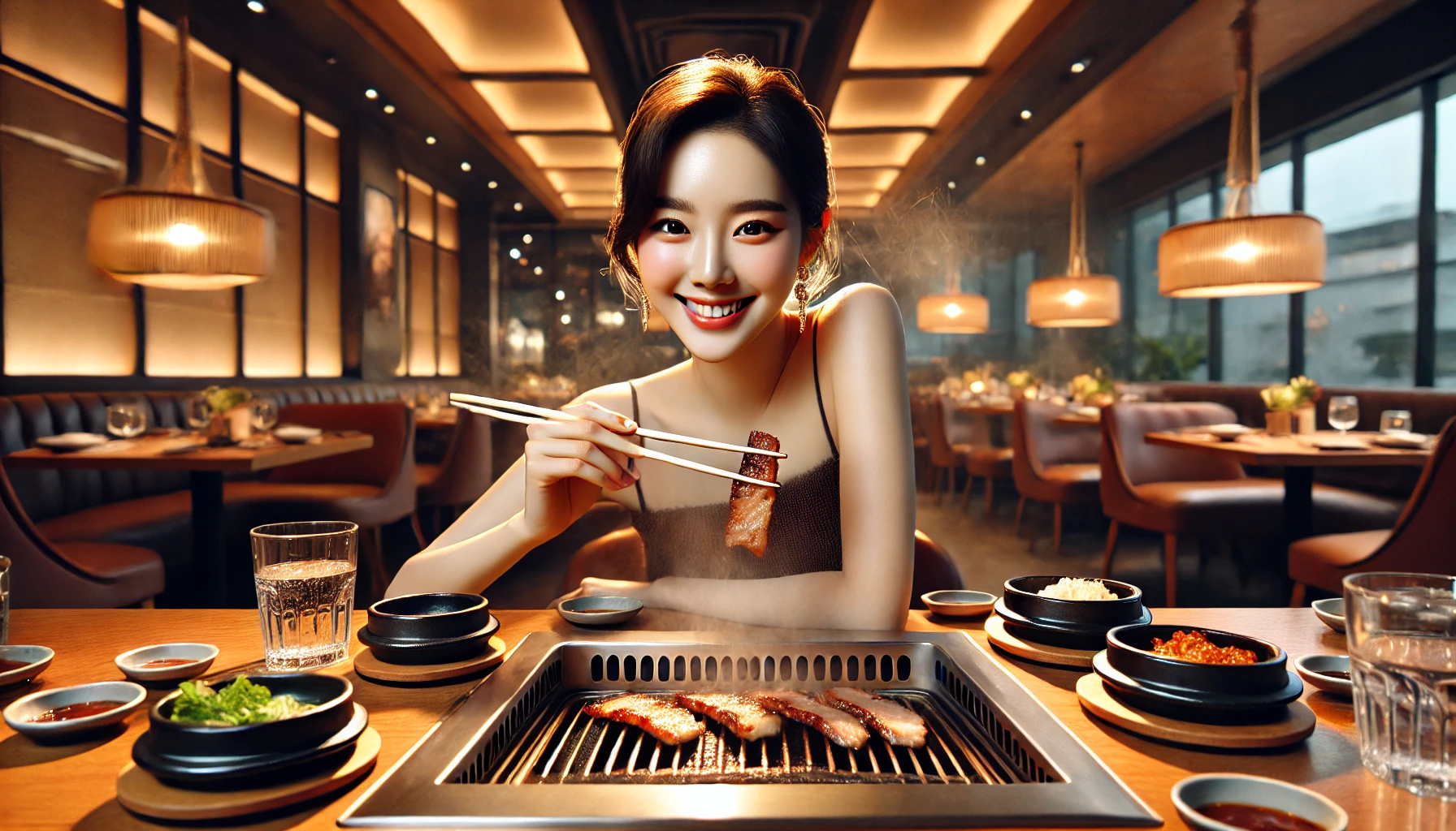 삼겹살 먹는 여인