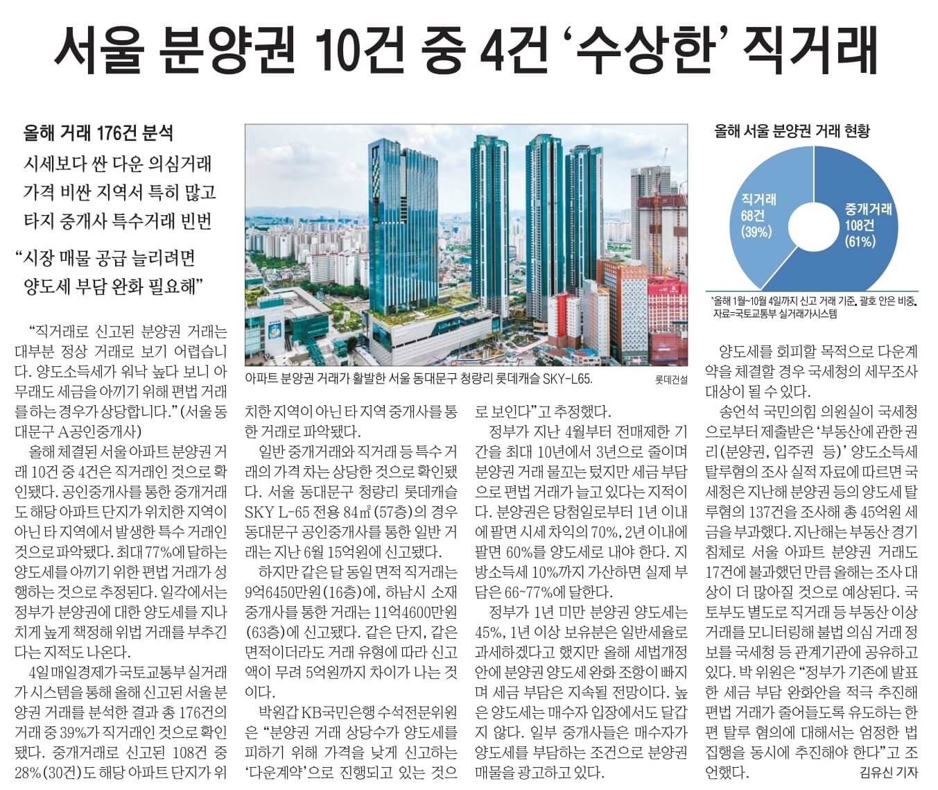 10월 5일 목 경제뉴스 부동산뉴스 신문스크랩