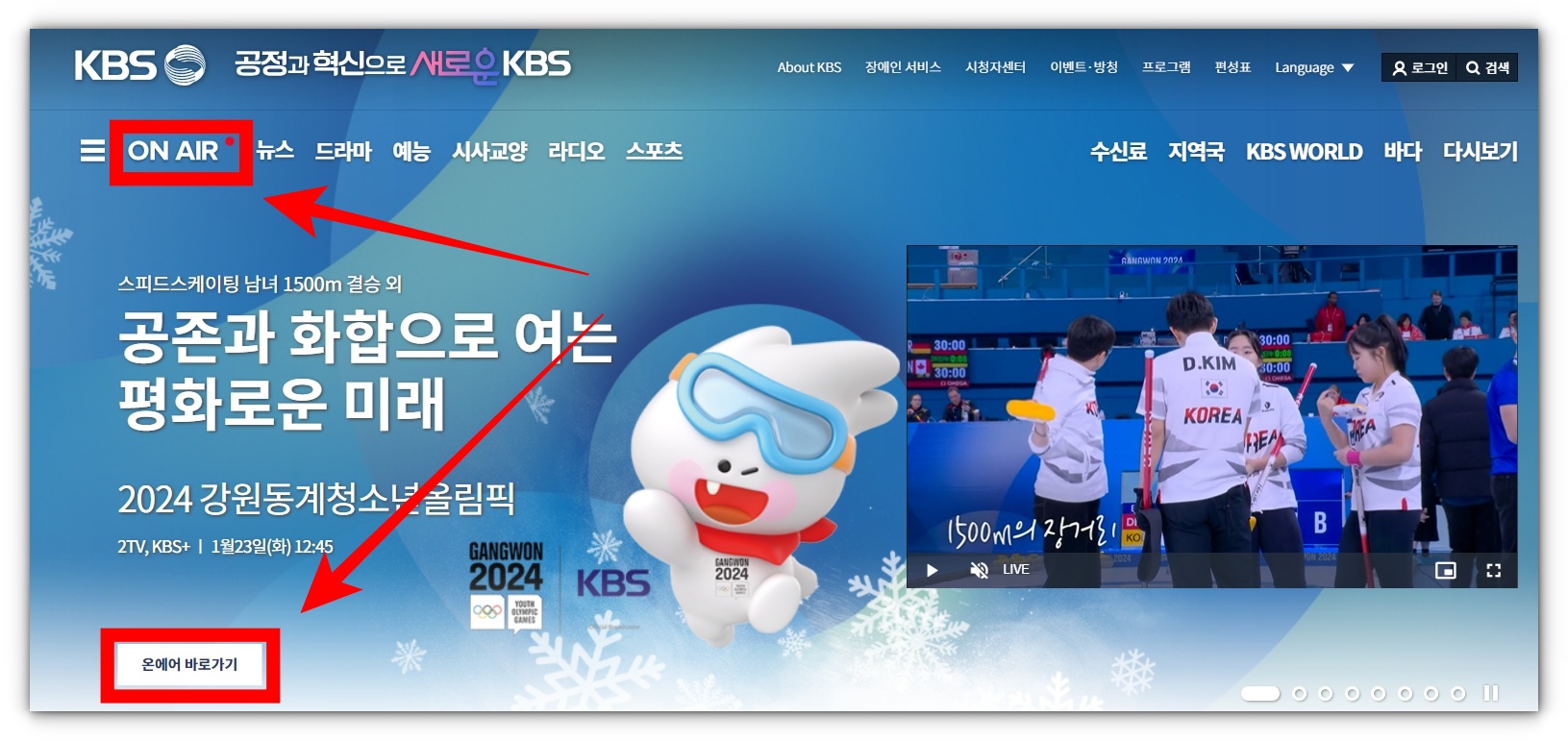 KBS 강원 청소년 동계올림픽 중계방송 시청하기