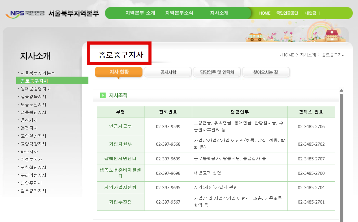 국민연금공단 지사 찾기