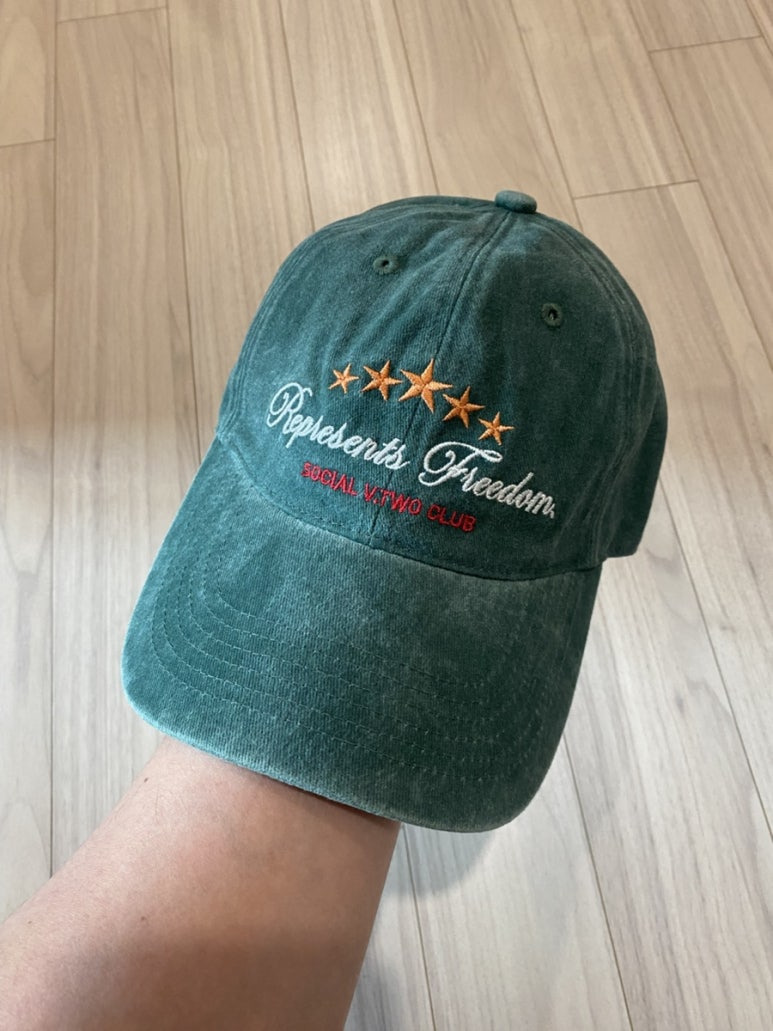 브이투 VTWO 스타 스톤 워시드 스톤워싱 빈티지 볼캡 모자 그린(GREEN)