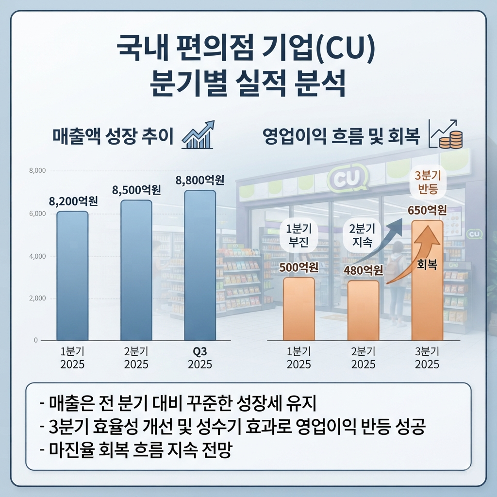 BGF리테일의 분기별 매출과 영업이익 변화를 보여주는 실적 분석 이미지