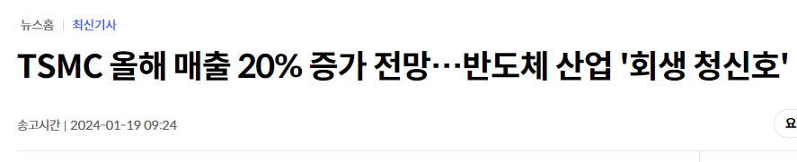 TSMC 올해 매출 20% 증가 전망&hellip;반도체 산업 '회생 청신호'