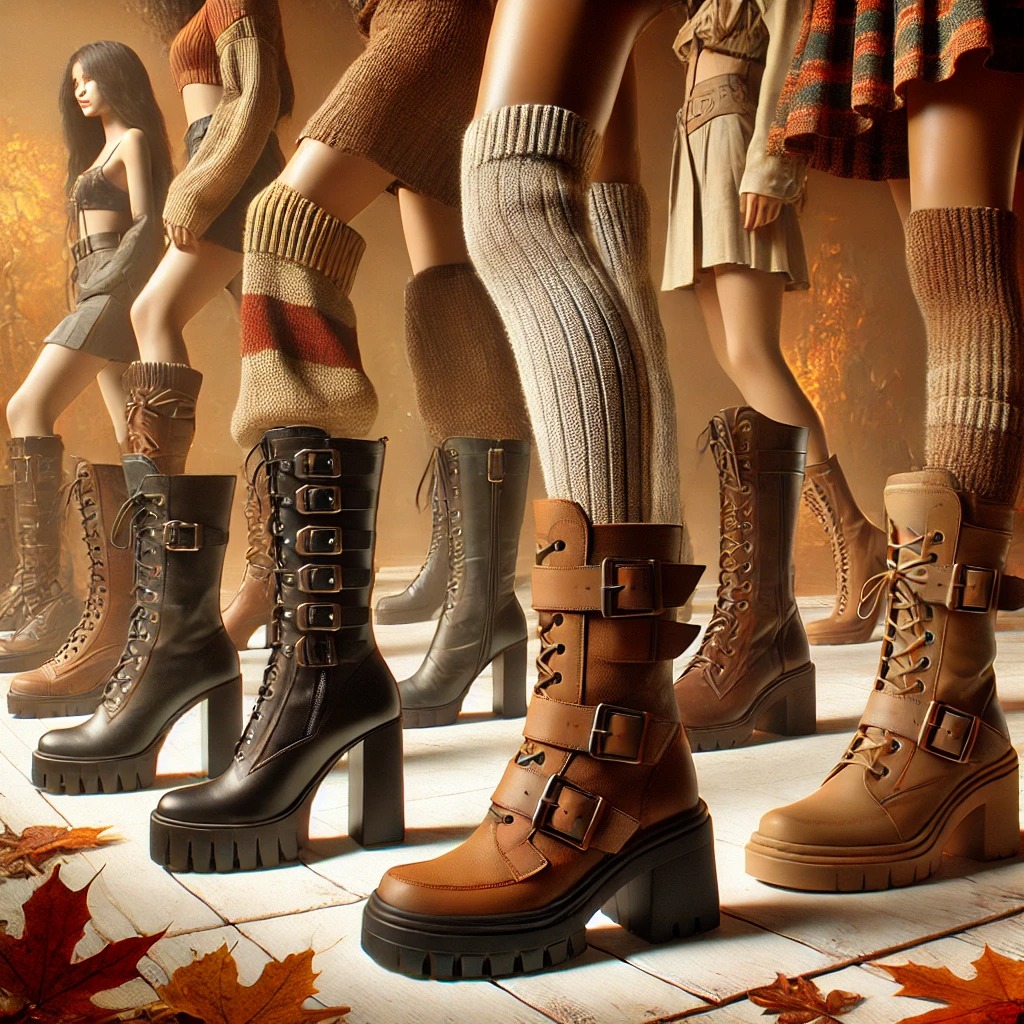 두꺼운 힐과 두꺼운 소재의 롱 부츠부터 앵클 부츠까지, 스커트와 드레스와 함께 착용해 세련된 가을 룩을 연출