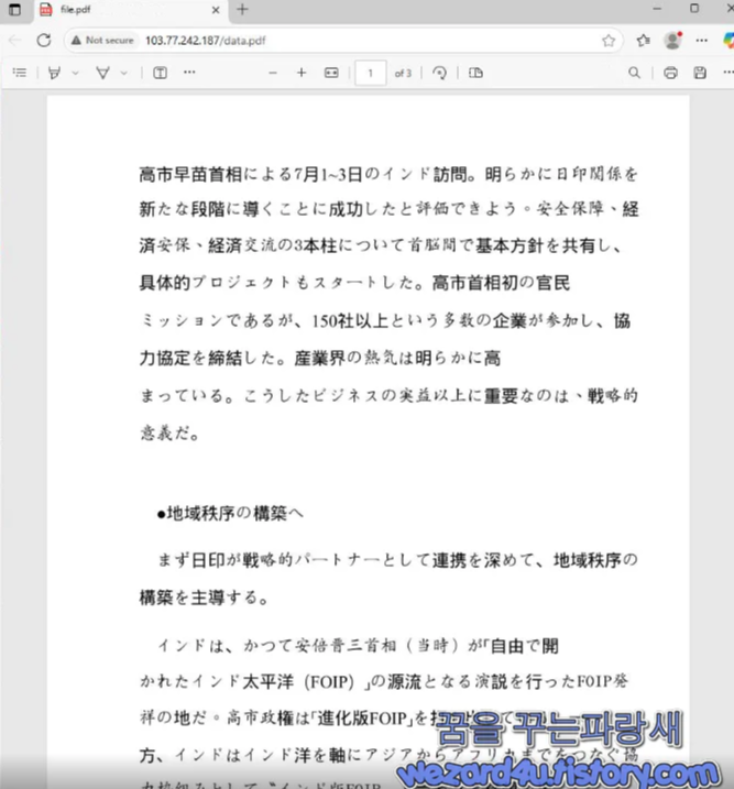 악성코드 실행 보여지는 PDF 문서