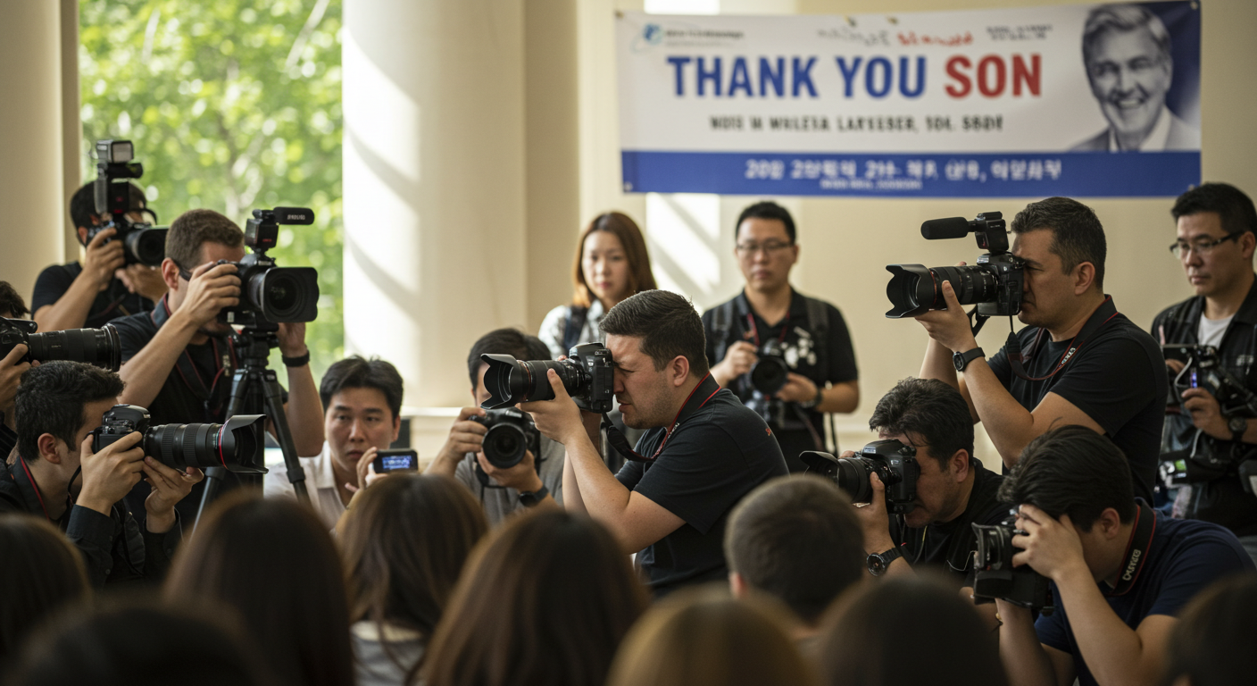 손흥민의 이적 발표를 알리는 기자회견 장면