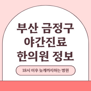 부산 금정구 야간진료 한의원 병원 (18시 이후 늦게까지하는 병원)
